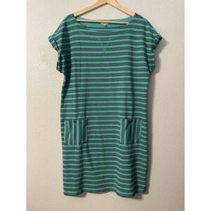 Talbots Women's Striped Shift Dress Green And Black Pockets Size Large
